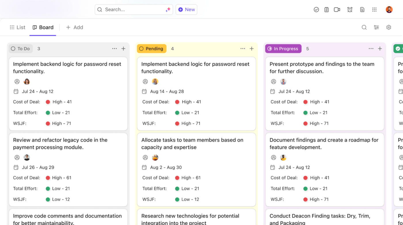 Garanta que os sprints sejam executados sem problemas com o ClickUp Board View