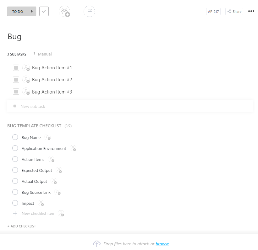 ClickUp Bug Task Template 