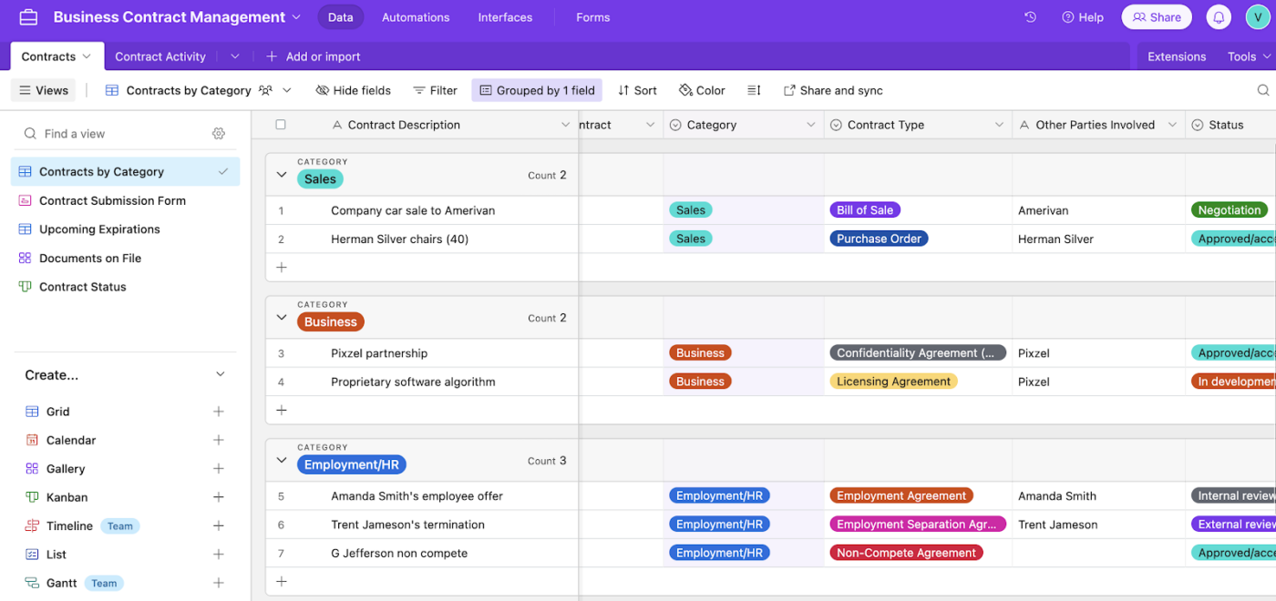 Business Contract Management Airtable Templates