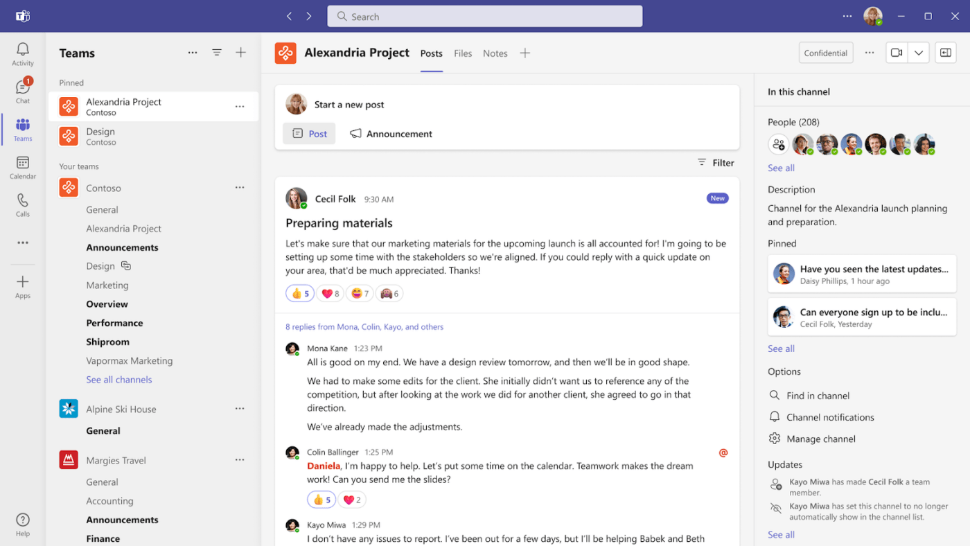 Recurso Canais do Microsoft Teams