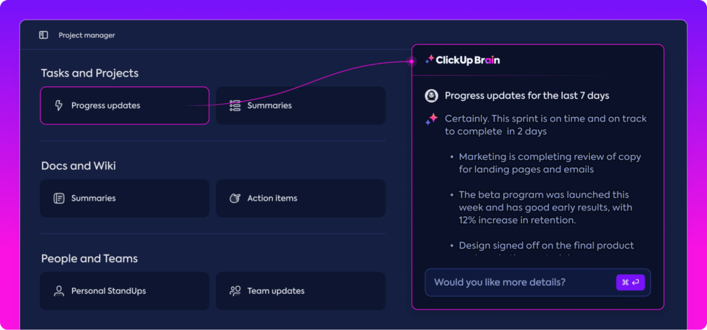 Maak een projectplan met ClickUp Brain