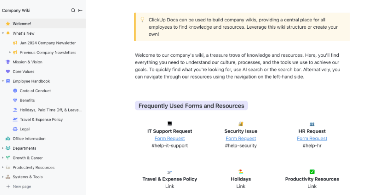 ClickUp Company Wiki Template