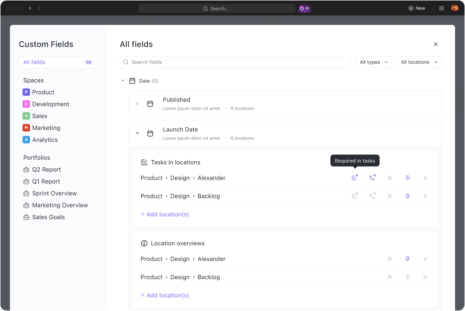 Tailor your performance metrics with ClickUp Custom Fields, allowing you to capture the specifics that matter most to your testing process