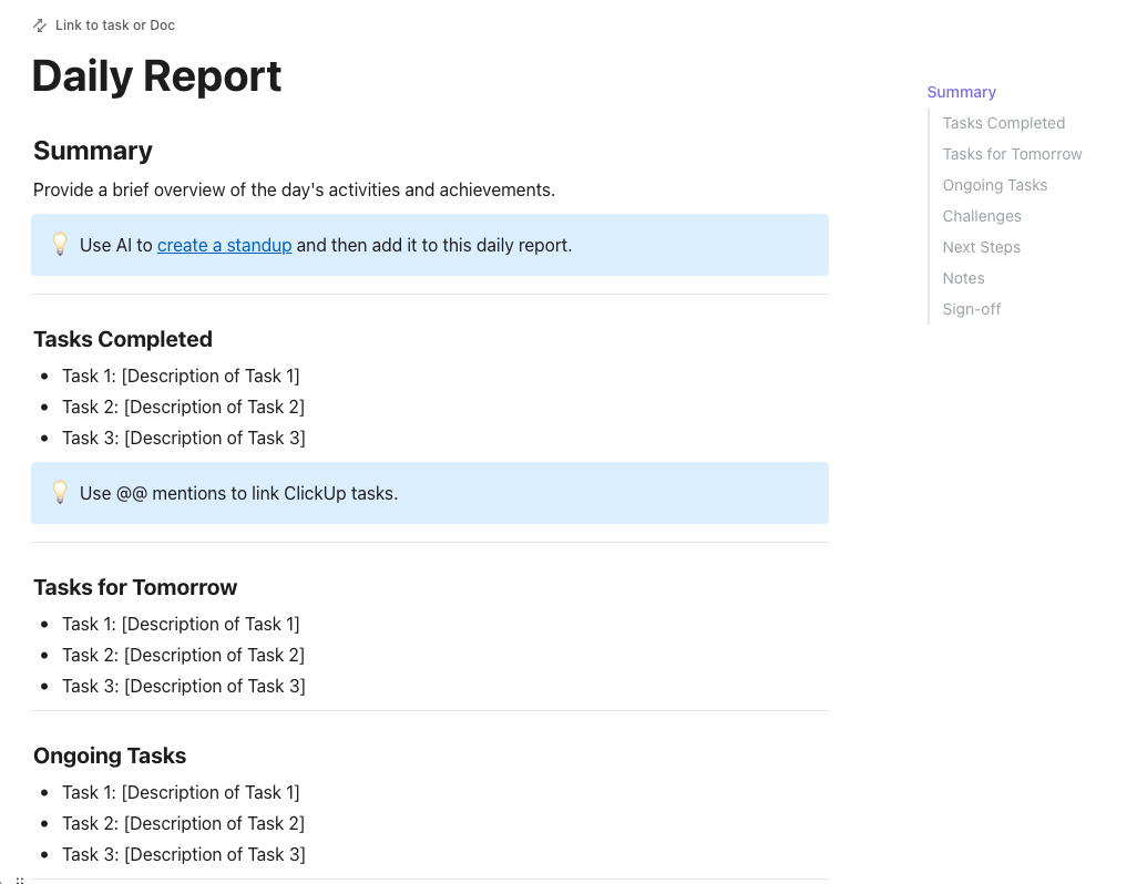 ClickUp Daily Report Template