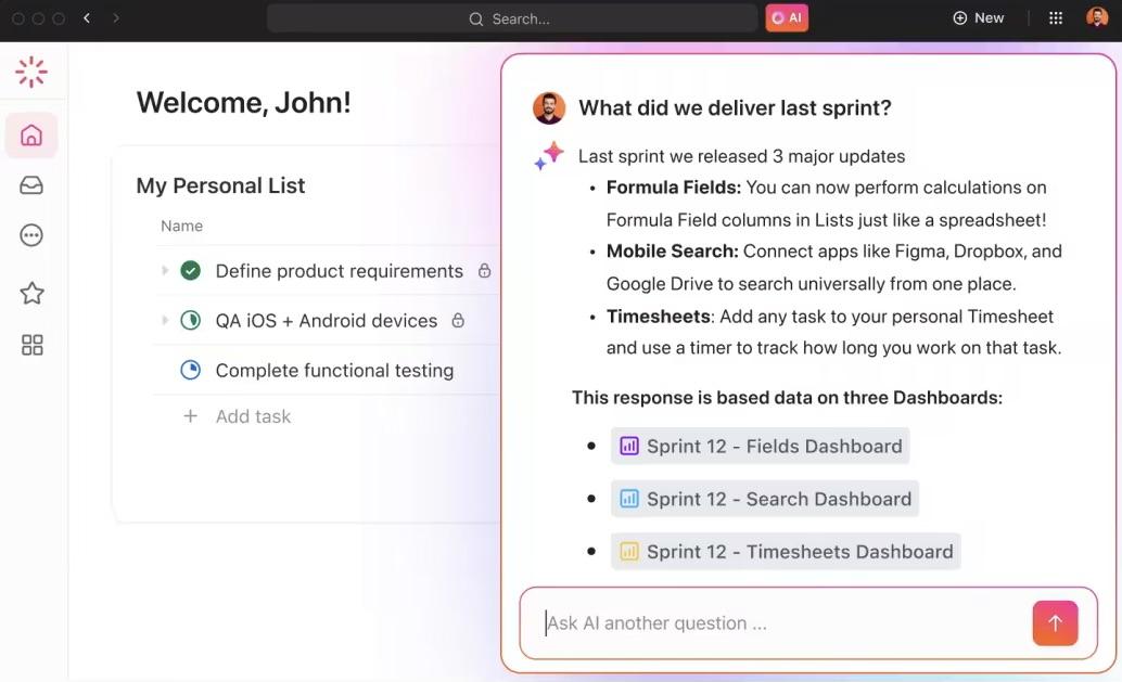 Alternativa de exportação do Airtable para o Excel usando o ClickUp Dashboards