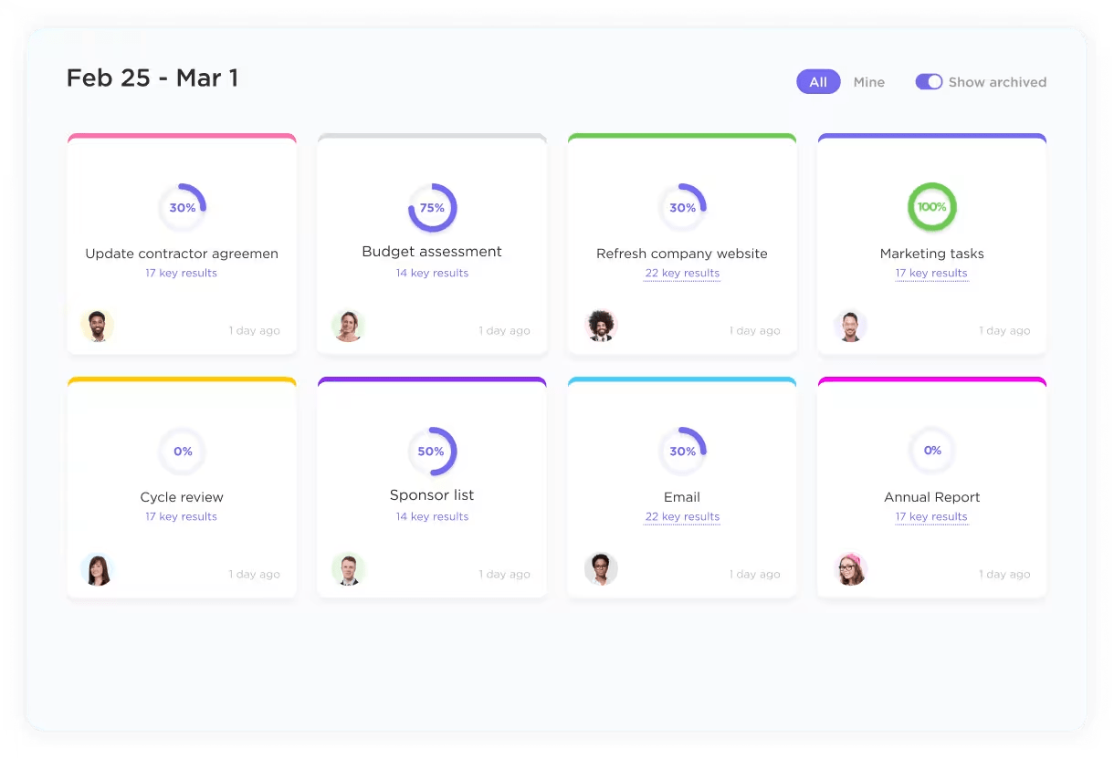 ClickUp 제품 출시 목표 체크리스트