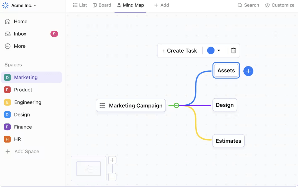 Use ClickUp Mind Maps to brainstorm user journeys and other workflows