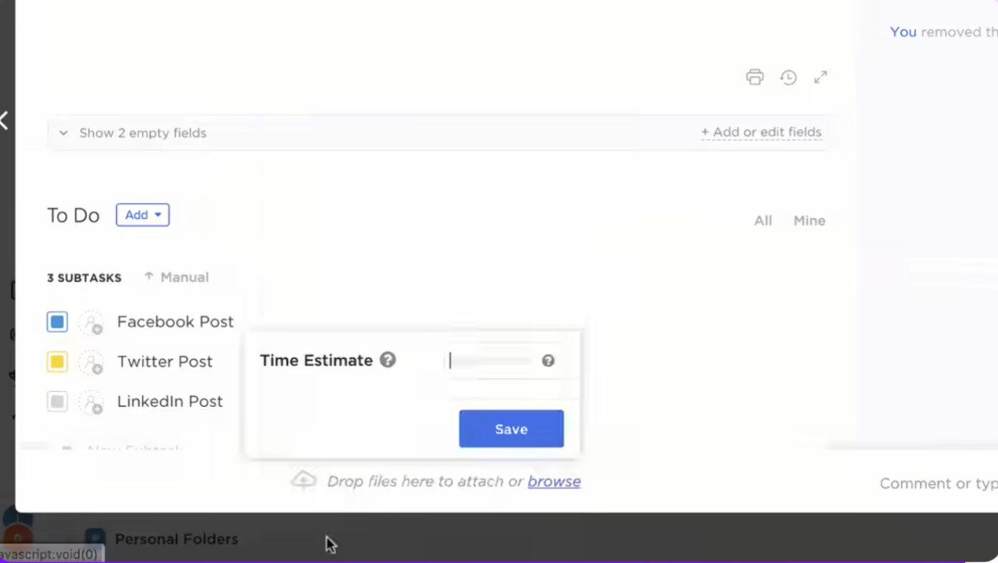 View the total time needed for a project, allowing your team to reach a consensus more easily with ClickUp Time Estimates