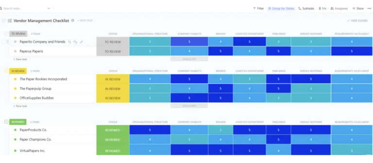 ClickUp Vendor Management Checklist Template