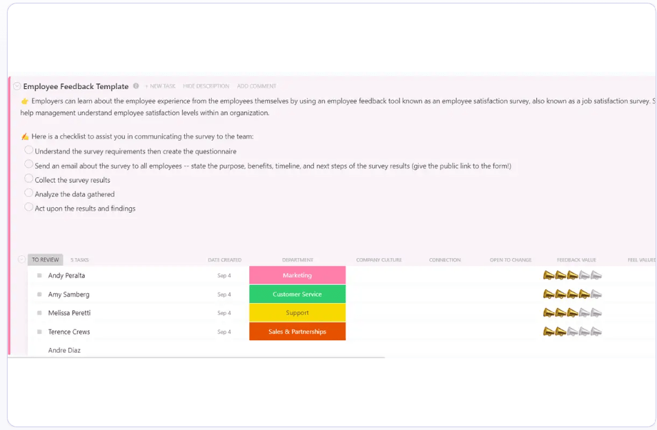 ClickUp’s Employee Feedback Template