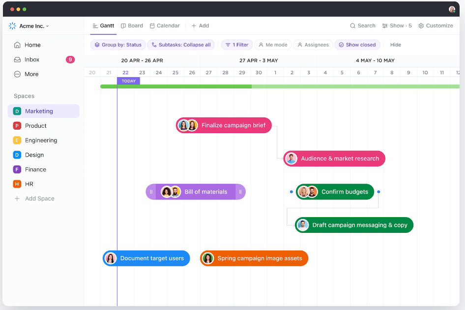 Grafik Gantt dari ClickUp: Area Peningkatan di tempat kerja