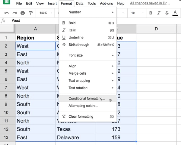 Conditional formatting based on data