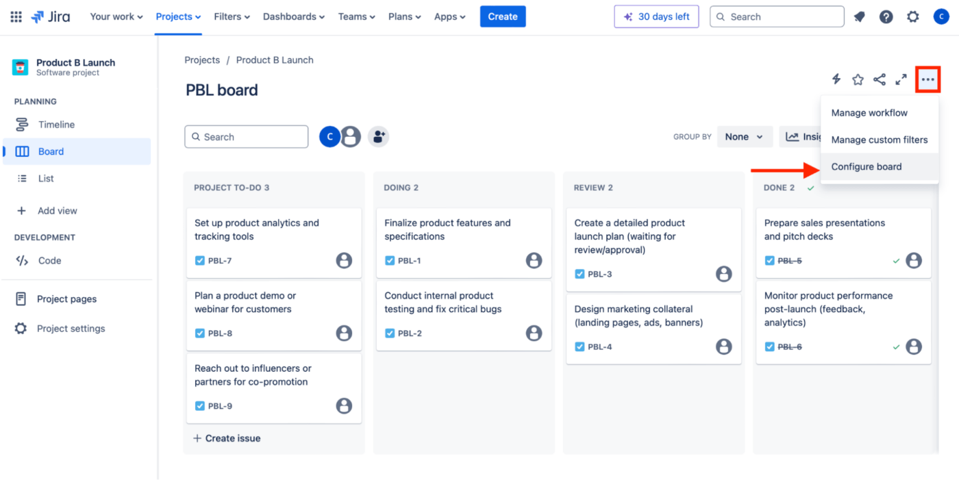 Configurazione della lavagna Kanban in Jira