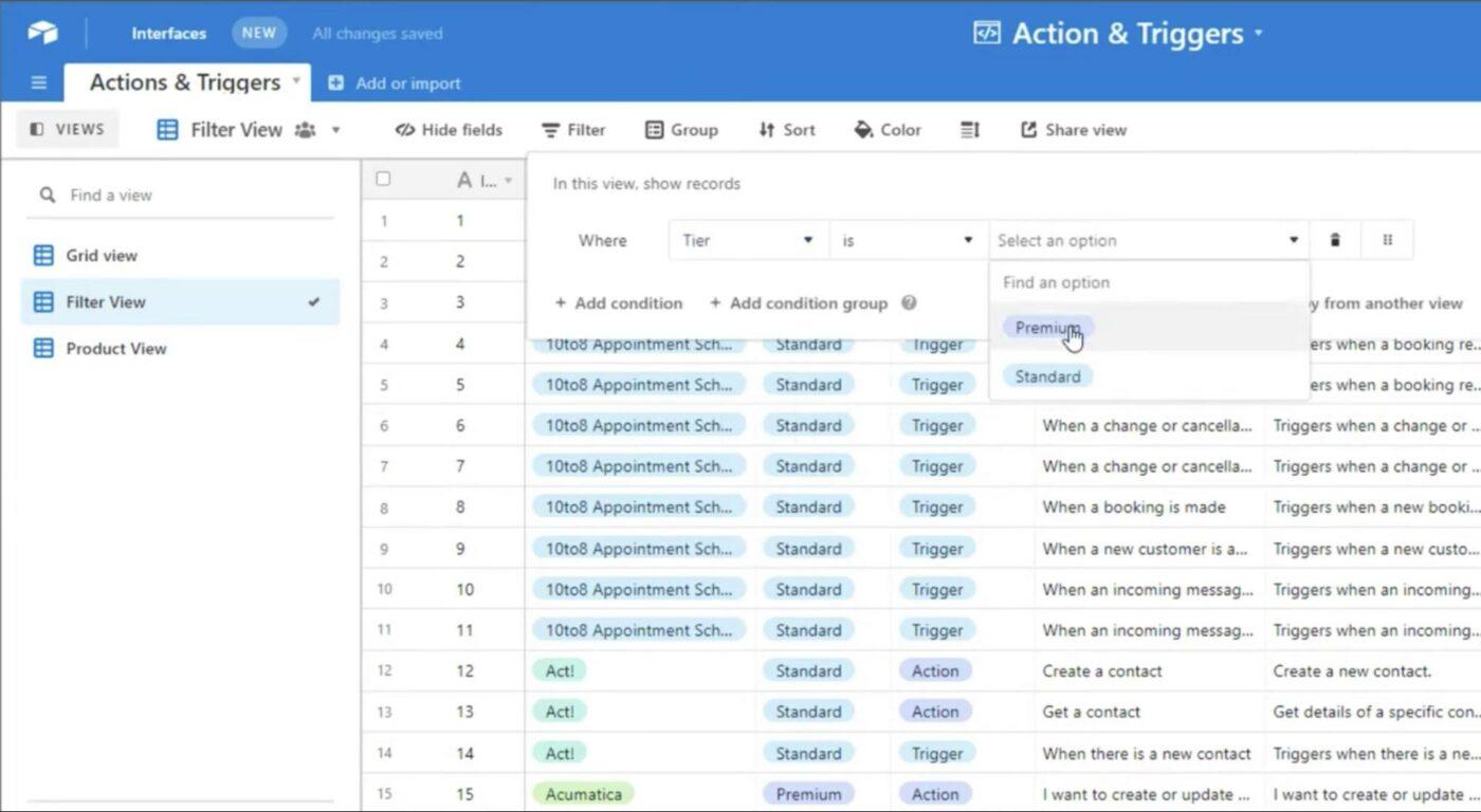 Para exportar dados do Airtable para o Excel, nomeie sua nova visualização e organize os campos classificando, ocultando ou filtrando os registros para garantir que somente os dados necessários sejam exportados.  