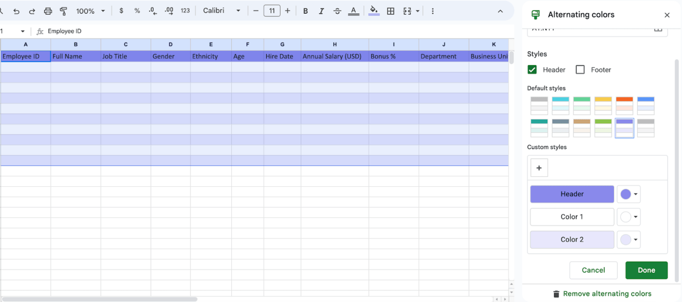 How to Make a Table in Google Sheets - Customize your table