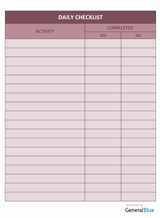 Daily Checklist Template in Word by General Blue