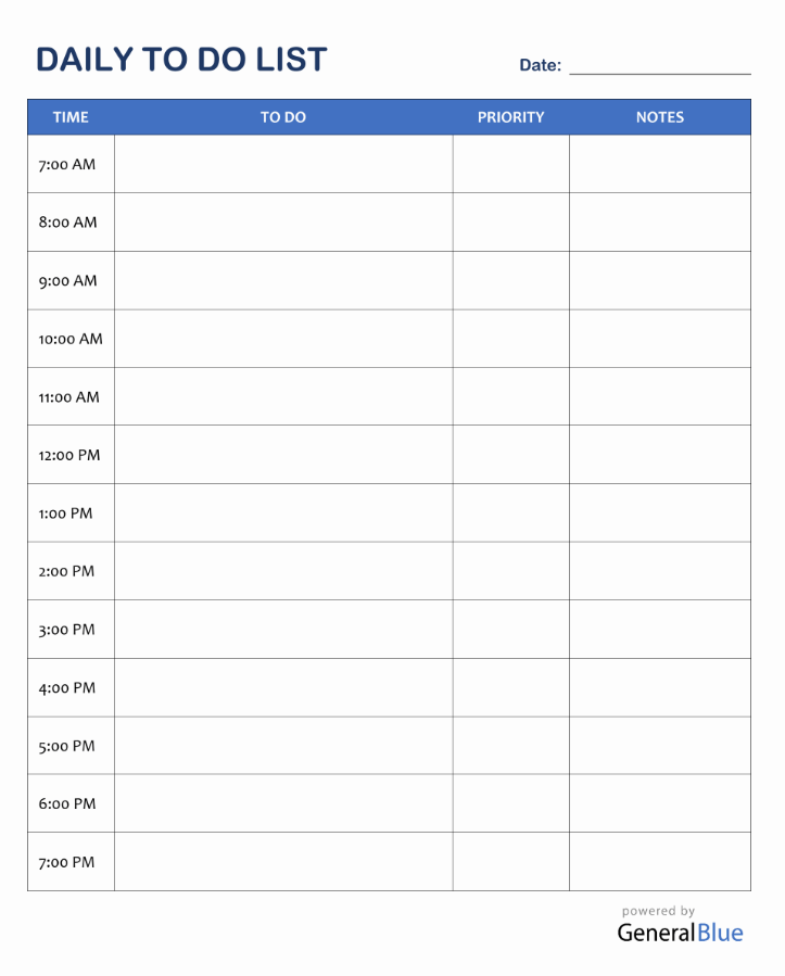 Plantilla de Lista de Tareas Diarias en Word por General Blue