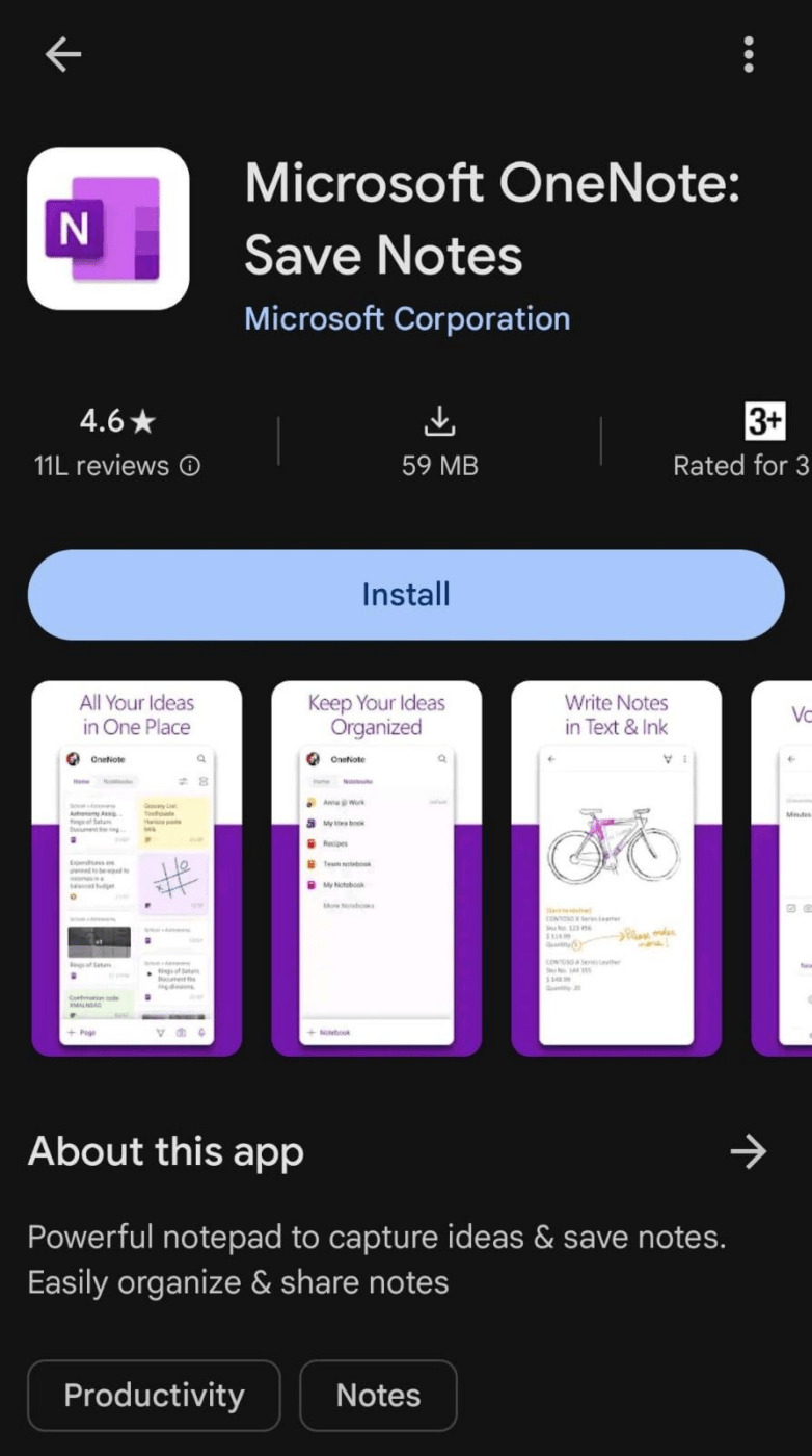 Downloading OneNote for mobile devices