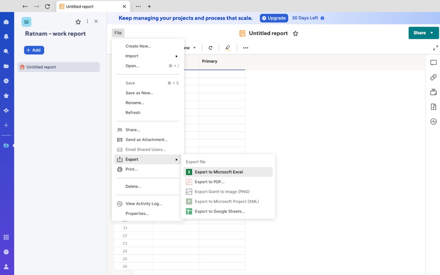 Exportar para o Microsoft Excel