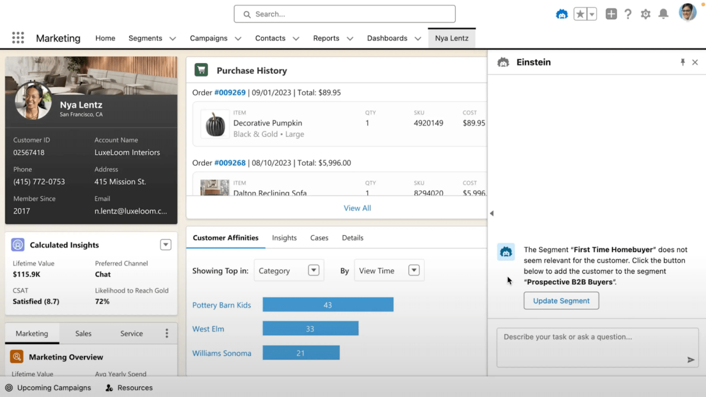 Funzionalità/funzione #3: Insight potenziati dall'IA (Salesforce Einstein)