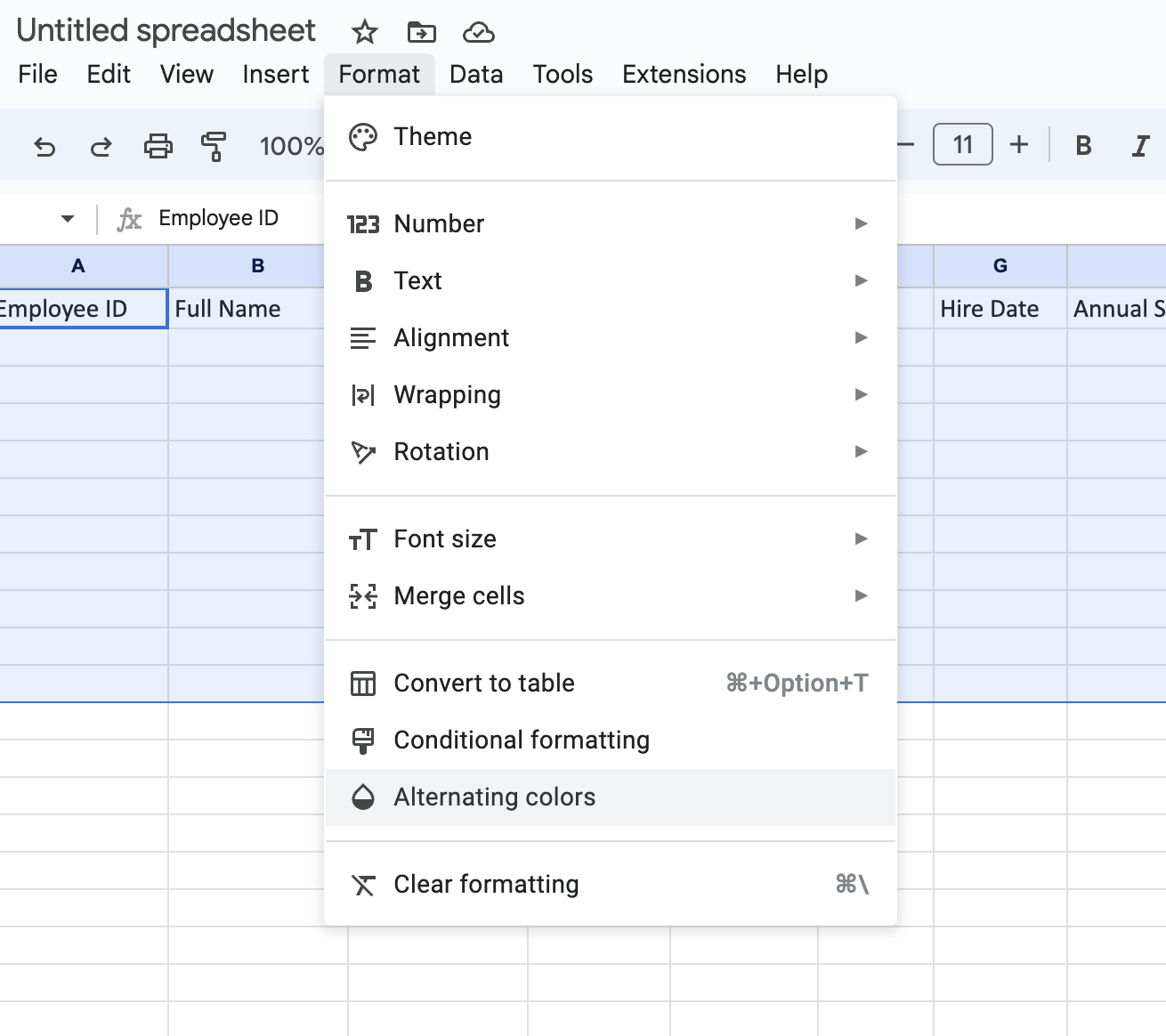 How to Make a Table in Google Sheets - Format your table in Google Sheets