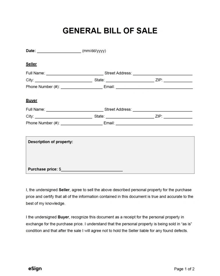 generic bill template by eSign : bill of sale template word