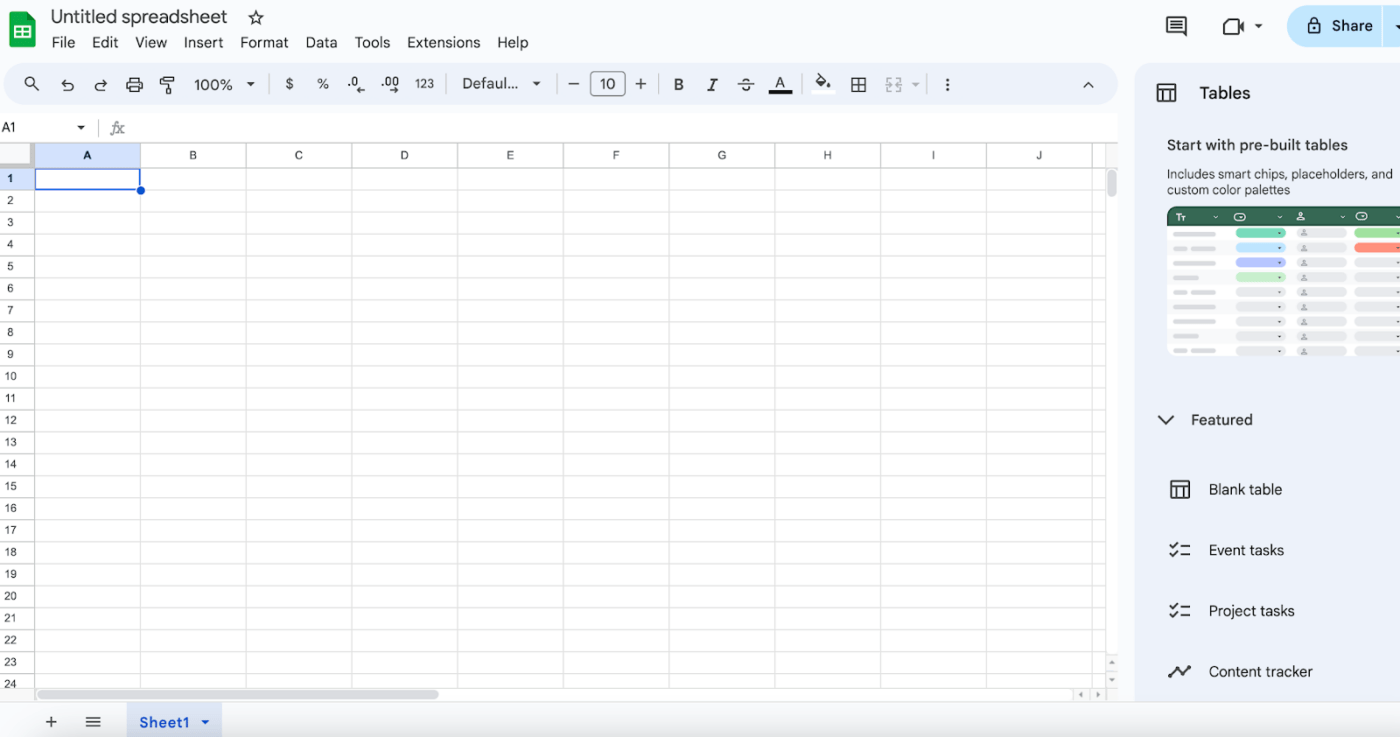 Een tabel maken in Google Spreadsheets - Ga naar Google Spreadsheets