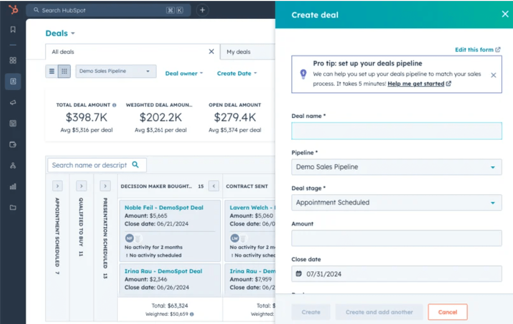 Hub commerciale di HubSpot