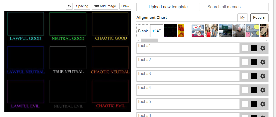 Créez des diagrammes personnalisés dans le style exact que vous souhaitez avec le générateur de mèmes de diagrammes d'alignement d'Imgflip