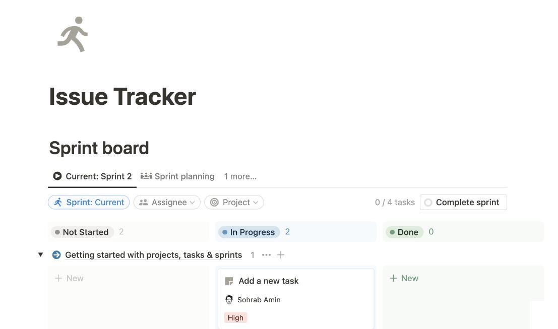 Issue Tracker Vorlage von Notion