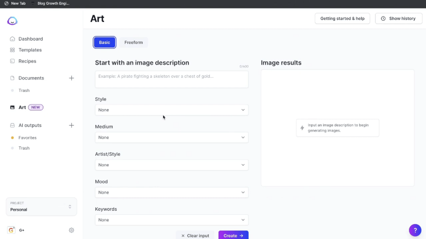 Jasper Art consente di creare immagini e opere d'arte originali e libere da diritti d'autore utilizzando un prompt di testo che è un'alternativa a leonardo ai