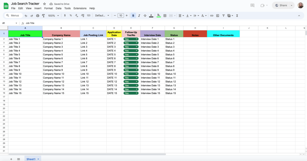 Job Search Tracker Vorlage von FileDrop