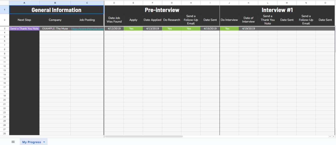 Job Search Tracker Vorlage von The Muse