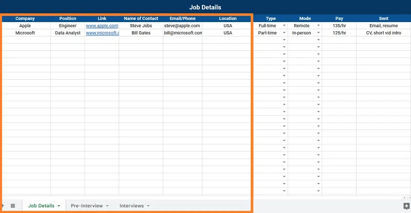 Job Tracker Spreadsheet Template by Spreadsheetpoint