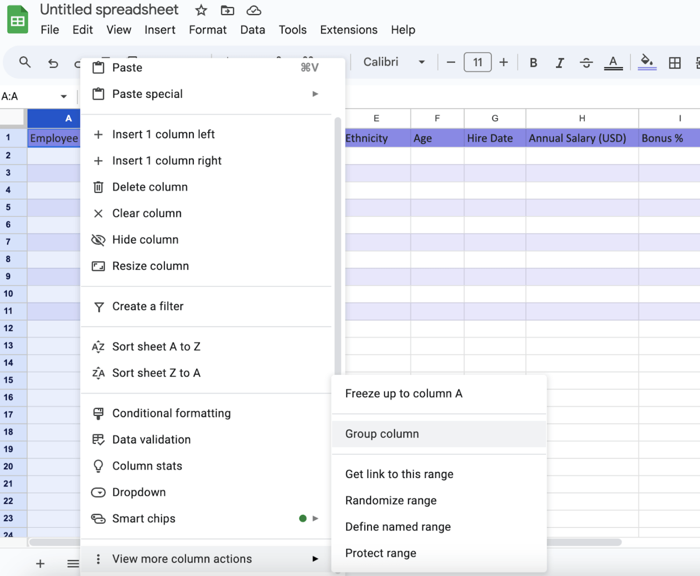 How to Make a Table in Google Sheets - Make your table collapsible