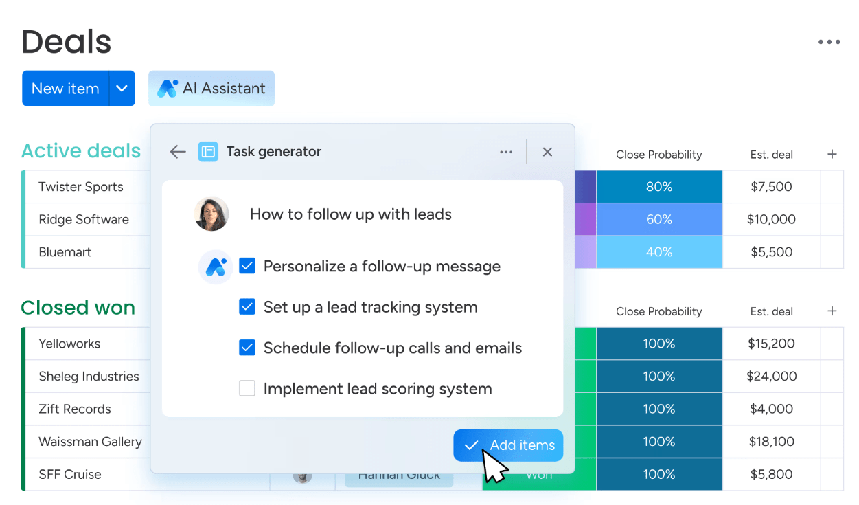 Dasbor CRM Senin