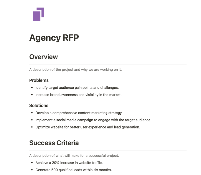 Szablon RFP dla agencji Notion