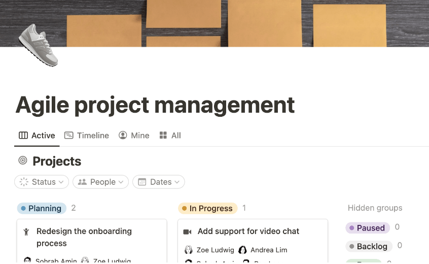 Notion Agile sjabloon voor projectmanagement