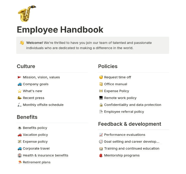 Notion Basic Employee Handbook Template  