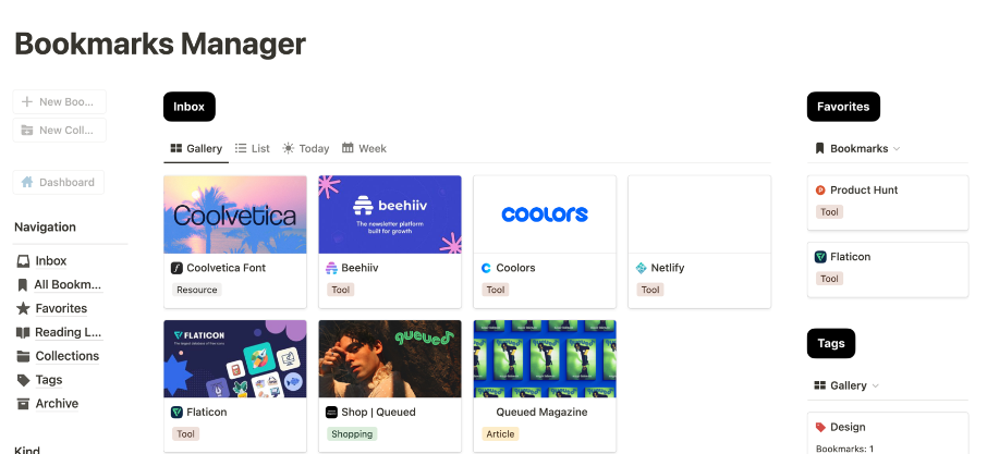 Notion Bookmarks Manager Template  