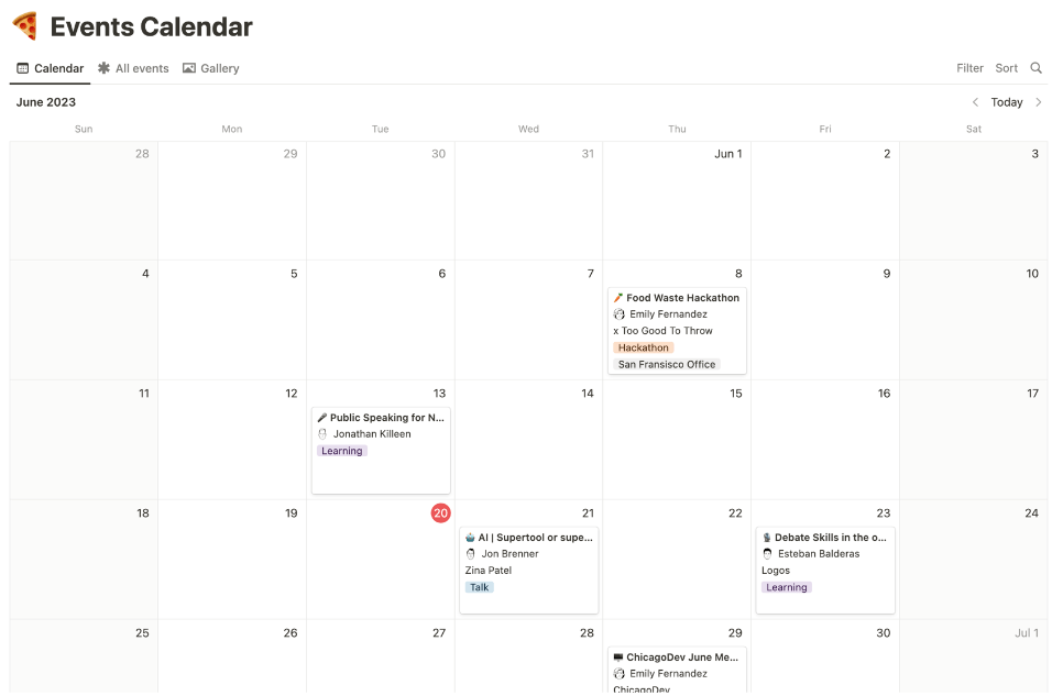 Notion Events Calendar Template