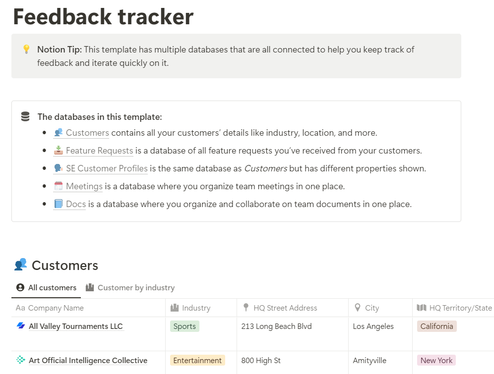 Szablon Notion Feedback Tracker