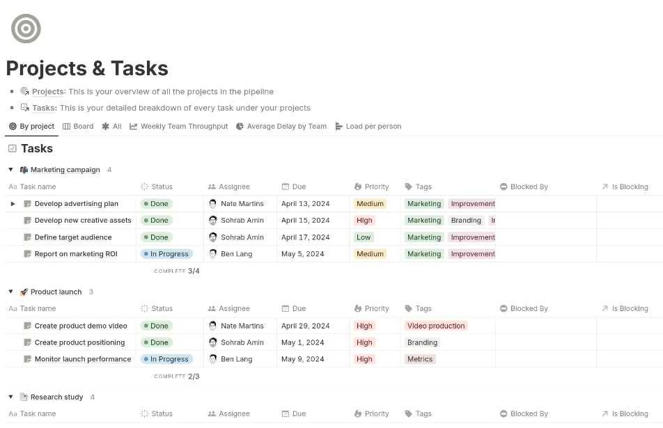 Notion Project & Tasks Template