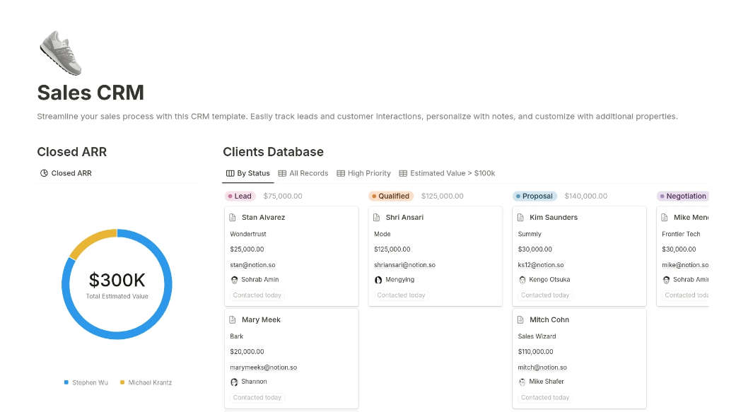 Notion Sales CRM Template