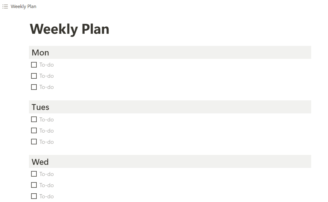 Notion Simple Weekly To-do List Template