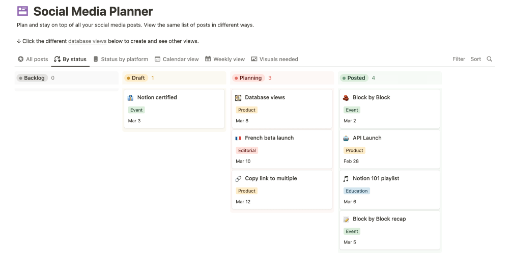 Notion Social Media Planner Template  