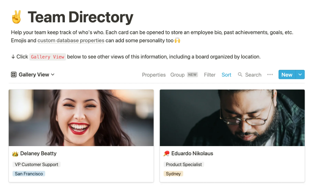 Notion Team Directory Template  