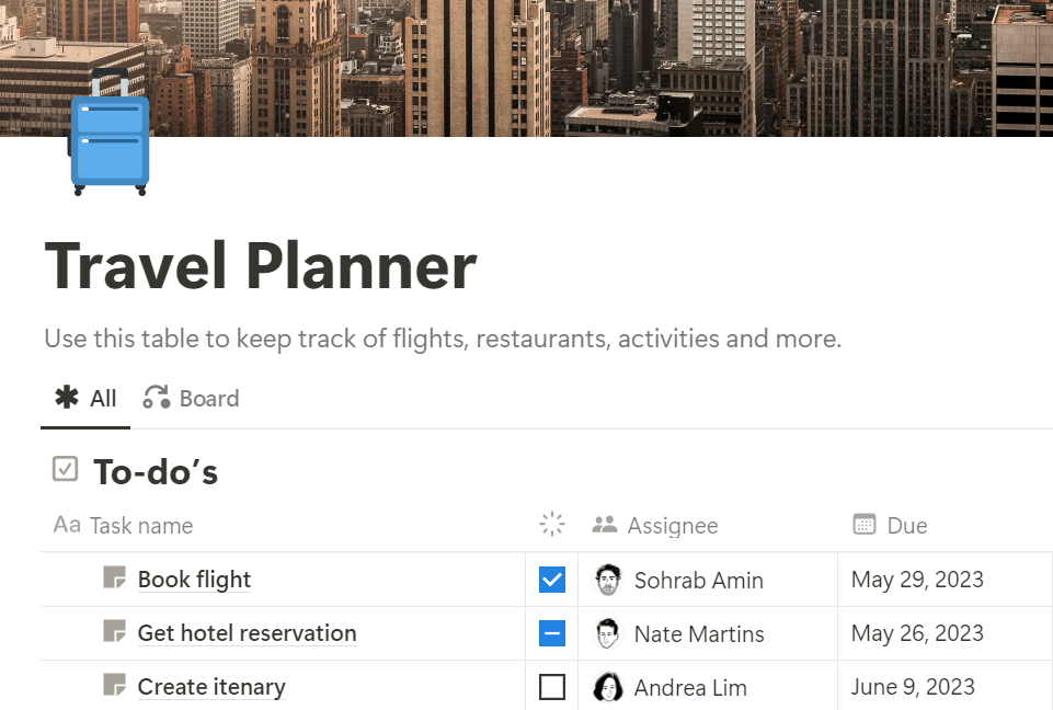 Notion Travel Planner Template