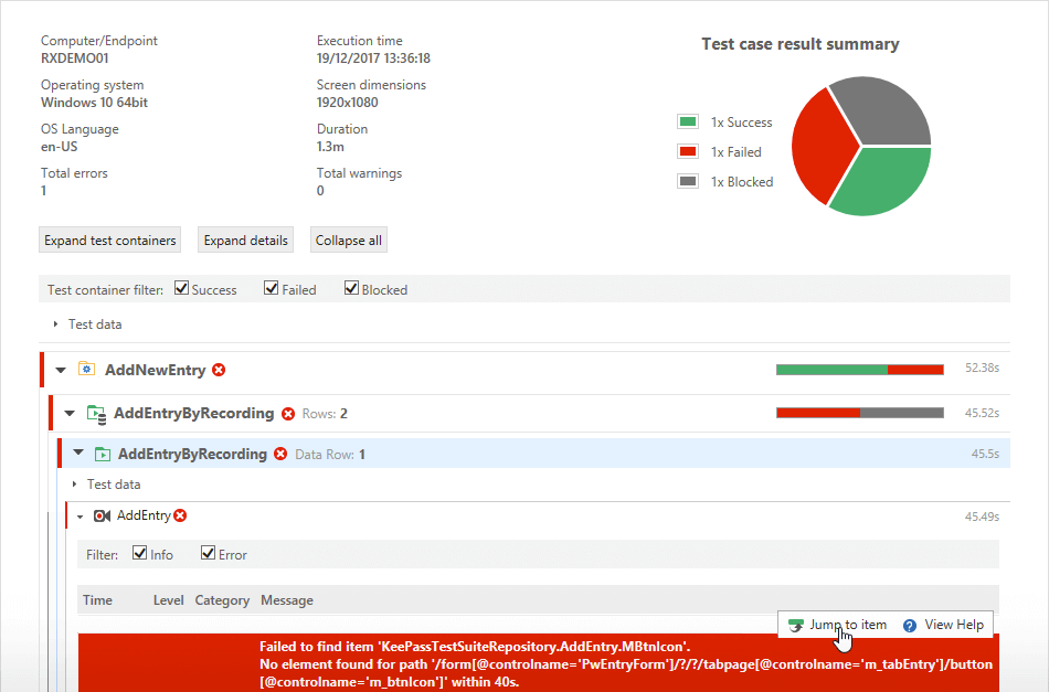 Een schermafbeelding van het dashboard van Ranorex Studio