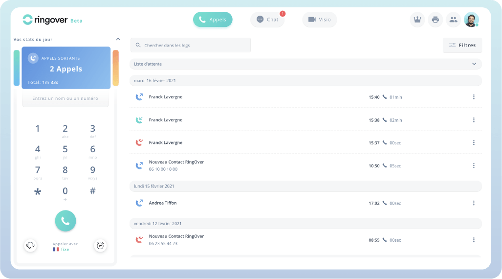 Ringover Dashboard Cloud Communication Software